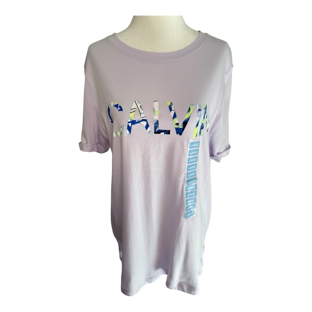 Calvin Klein Crew Neck T-Shirt Top Womens Large Lilac Purple Graphic Tee NWT